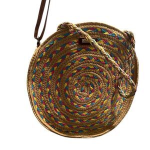 Sun ‘N’ Sand Round Woven Straw Crossbody Bag – Multicolor Braided Boho Tote